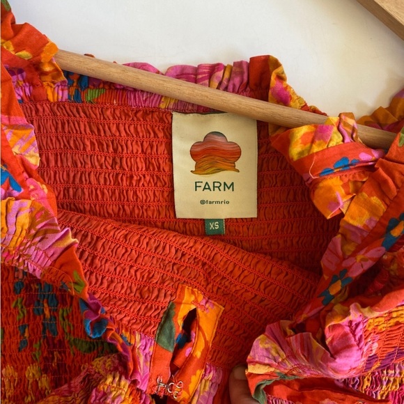 FARM Rio || Spring Bananas Smocked Mini Dress Pink Red XS - Picture 6 of 9